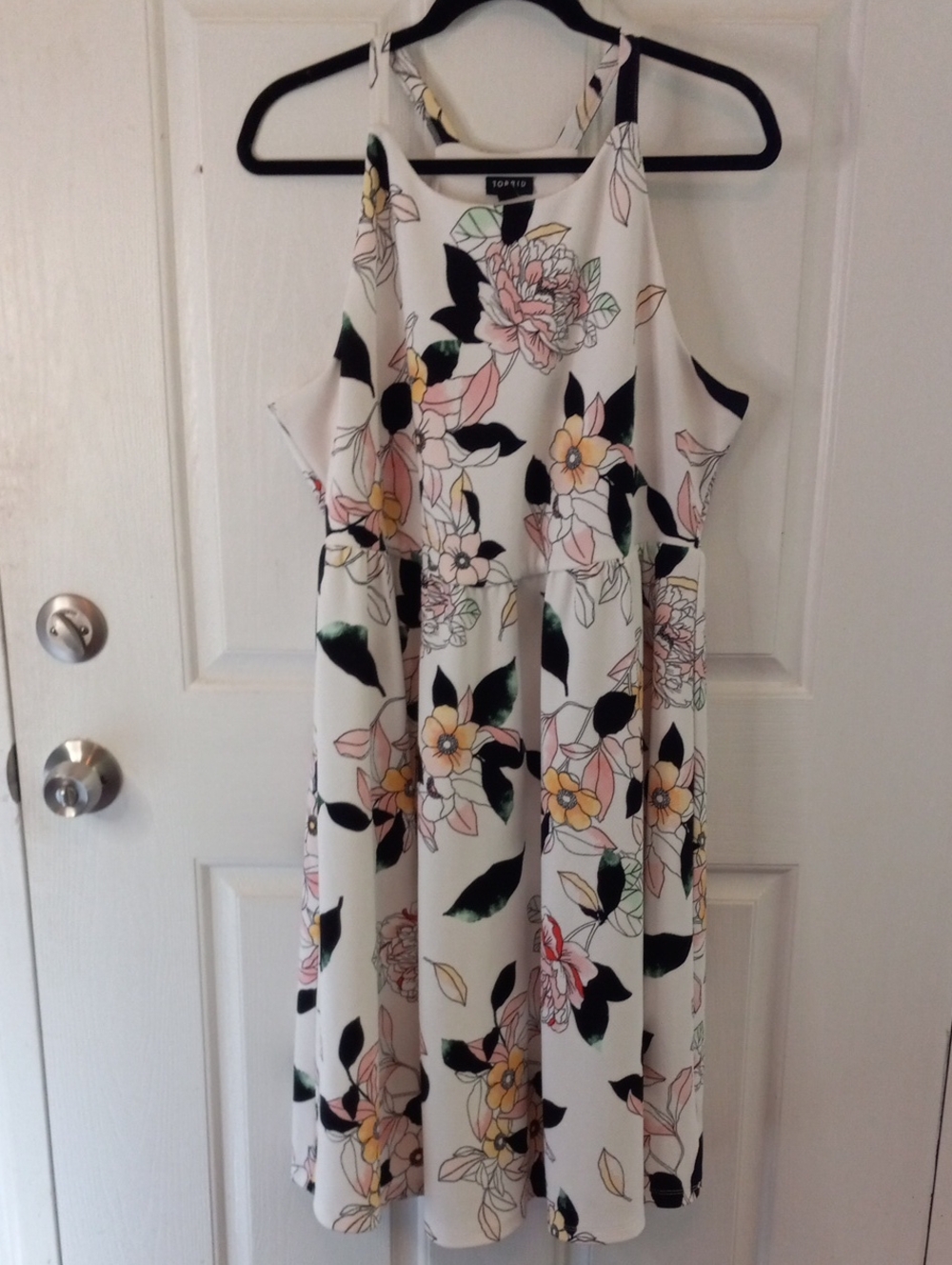 Torrid pastel floral and black on white midi dress spaghetti straps Plus 1x